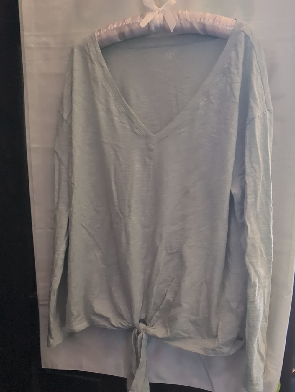 GAP Light Green V-Neck Tie-Hem Long Sleeve Top